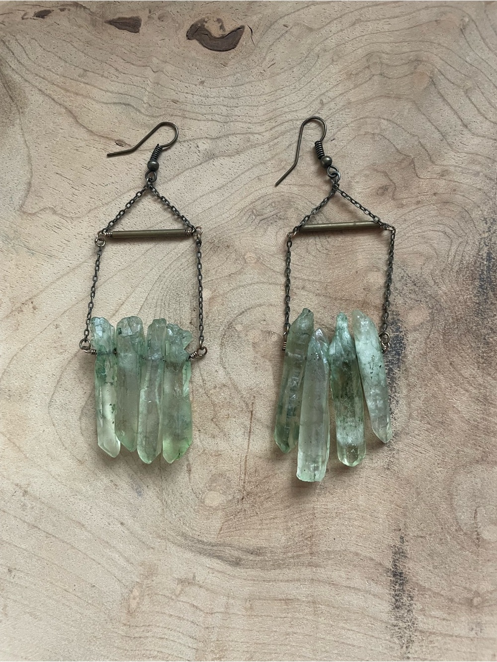 Boho Green Crystal Point Dangle Earrings - Women Jewelry